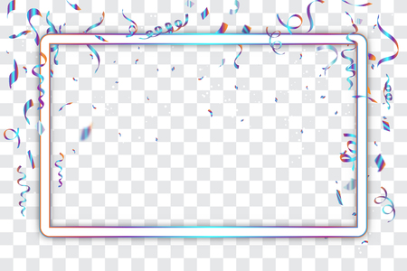 Confetti and Titanium rainbow ribbons celebration transparent background template concept. vector illustrationのイラスト素材