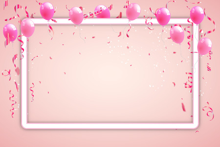 Confetti and pink ribbons celebration pink background template concept. vector illustrationのイラスト素材