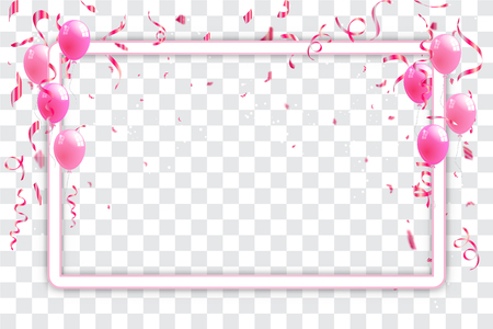 Confetti and pink ribbons celebration transparent background template concept. vector illustrationのイラスト素材