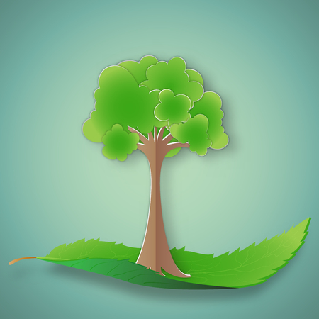 Green tree on leaf as environment conservation , Eco and saving the earth concept , vector illustration.のイラスト素材
