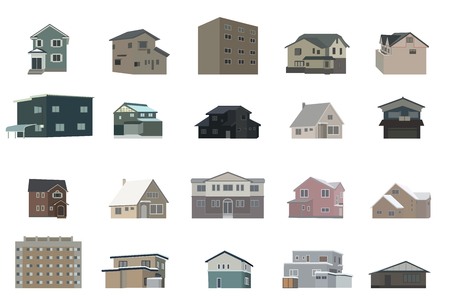 houses and buildings collection isolated on white background, vector illustration.のイラスト素材