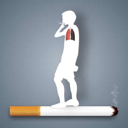 Cigarettes destroy lung health of human as craft style and paper art concept. vector illustrationのイラスト素材