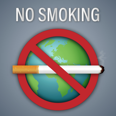 No smoking sign world day on the green earth as healthy, Social issues and paper art concept. vector illustrationのイラスト素材