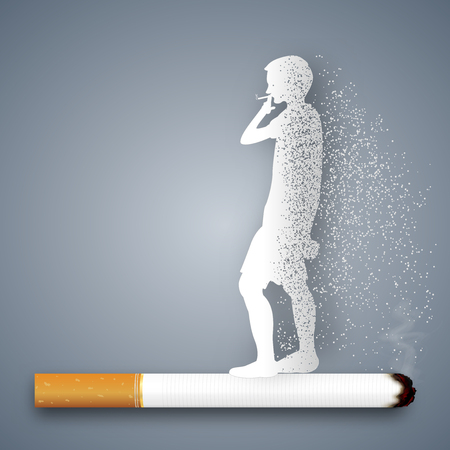 Cigarettes destroy health and life of human as craft style and paper art concept. vector illustrationのイラスト素材