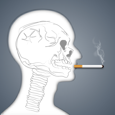 Skull in Face human smoking are harmful to lung health as unhealthy , air pollution, craft style and paper art concept. vector illustrationのイラスト素材
