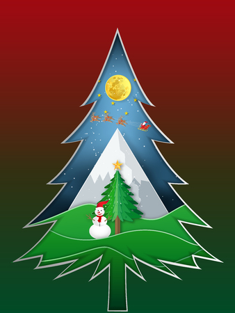 Paper art and cut of Santa Claus on Sleigh and Reindeers in the snow winter and merry christmas background as digital craft style , holiday and x'mas day concept. vector illustration.のイラスト素材