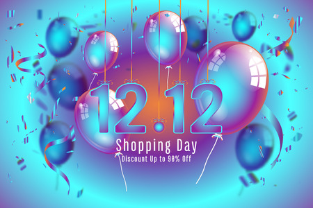 Confetti and Titanium rainbow ribbons celebration of twelve and twelve in december on colorful background as discount , shopping day template concept. vector illustrationのイラスト素材