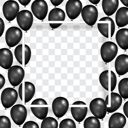 Blank Black Friday with shiny Balloons and twelve on white square frame on transparent background as business , discount , promotion and Sale Poster concept. Vector illustration.のイラスト素材