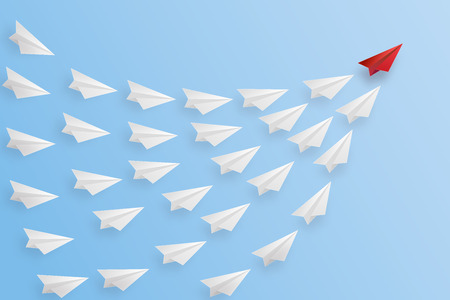 Business success design of Leadership concept, standing out from the crowd of paper airplane as target , startup , creative idea and communication concept. vector illustrationのイラスト素材