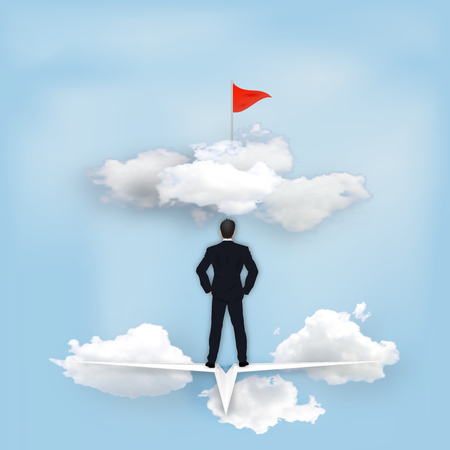 Business success design of Leader Businessman on Paper airplane as goal , creative idea and communication concept. vector illustrationのイラスト素材