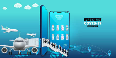 Vaccine on Mobile Application , Covid-19 vaccine Online on Website or smartphone as protection, healthcare concept, Vector illustration.のイラスト素材