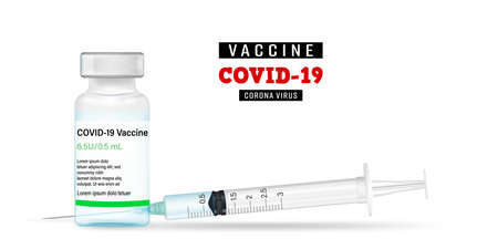 Covid-19 coronavirus vaccine. Syringe and vaccine isolated on white background. Treatment for coronavirus covid-19. Isolated vector illustrationのイラスト素材