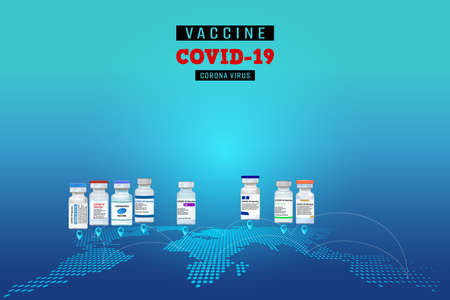 Corona virus Vaccine on global map , Covid-19 vaccine Online on Website as order product, healthcare concept, Online Application vaccine Delivery service concept. Vector illustration.のイラスト素材