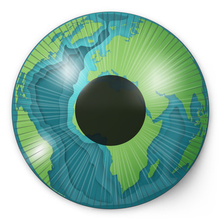 Eye of the earth concept, Earth in the middle of blue world eye shape on a white background. Vector illustration.のイラスト素材