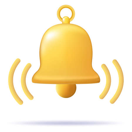 Notification message bell icon alert and alarm icon isolated on white background. 3d vector illustration.のイラスト素材
