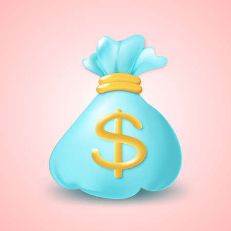 Money bag with dollar icon. Cash, business and finance, financial solution, return on investment, down payment concept. 3d vector illustration icon. Minimal style.のイラスト素材