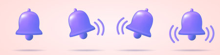 3d notification bell icon set isolated on white background. 3d render yellow ringing bell with new notification for social media reminder. icon vector illustration.のイラスト素材