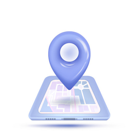 3D location point marker of map or navigation pin icon sign on isolated white background. navigation is purple pastel colour with shadow on map direction. 3d GPS pin vector rendering illustrationのイラスト素材