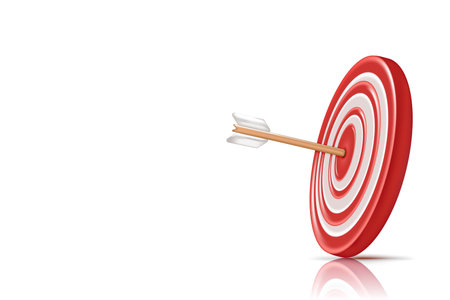 Darts hitting a red target on the center isolated on white background. 3d render illustrationのイラスト素材