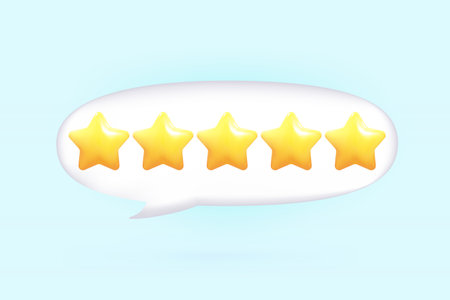 3d bubble rating five stars for best excellent services rating for satisfaction. 3d 5 star for quality customer rating feedback concept from client employee, product review. 3d 5 star vector illustrationのイラスト素材