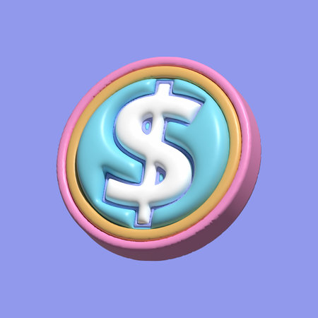 U.S dollar coin on purple background. Cartoon Coin icon. 3d render illustrationの写真素材