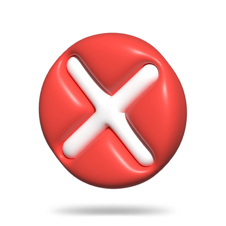 3d check wrong icon isolated on white background. negative check list button choice for false, correct, tick, problem, fail on application. emergency icon with shadow 3D rendering illustrationの写真素材