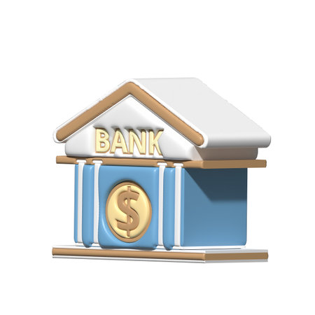 Financial concept. bank deposits and withdrawal, transactions, bank service. coins falling, and bank with cartoon style on white background. minimal style. 3d render illustrationの写真素材