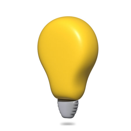 Minimal Idea Design Concept Yellow bulb on white background - 3d render illustration. cartoon icon.の写真素材