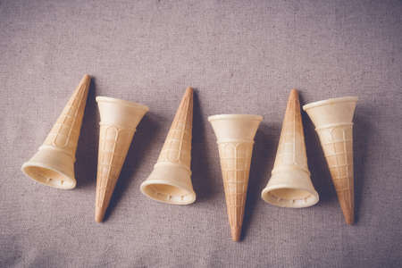 Ice cream cones copy space background, toning, selective focusの写真素材