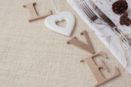 Valentine table setting copy space background, selective focus, vintage toneの写真素材