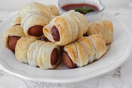 Homemade mini sausage rolls, selective focusの写真素材