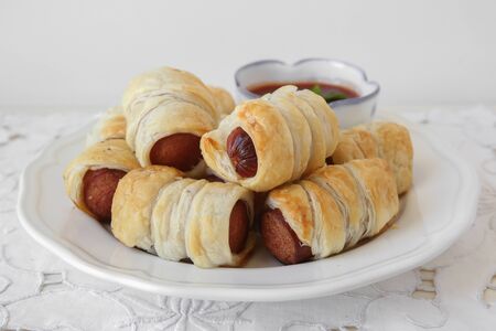 Homemade mini sausage rolls, selective focusの写真素材