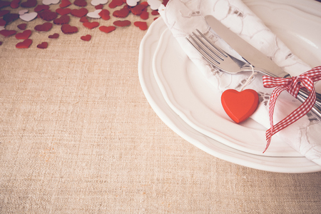 Valentine table setting copy space background, selective focus, vintage toneの写真素材