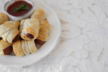 Homemade mini sausage rolls, selective focusの写真素材