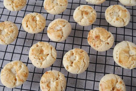 Homemade cookies on rack, selective focusの写真素材