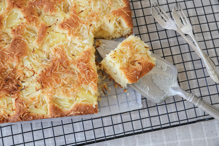 Homemade pineapple coconut tea cakeの写真素材