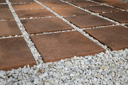 Paving Pebble Patio in rows, selective focusの写真素材
