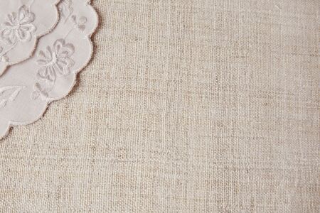 Lace on linen copy space background, vintage toneの写真素材