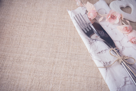 Valentine table setting copy space background, selective focus, toningの写真素材
