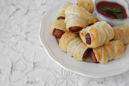Homemade mini sausage rolls, selective focusの写真素材