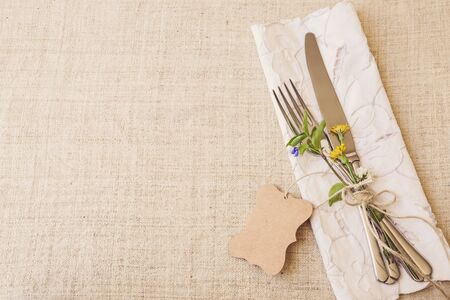 Flower table setting copy space background, toning, selective focusの写真素材