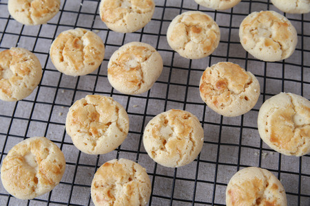 Homemade cookies on rack, selective focusの写真素材