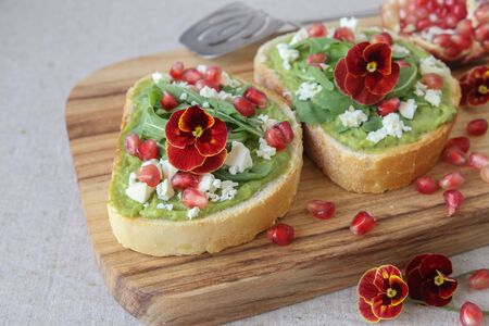 Pomegranate green sourdough open face sandwiches toast