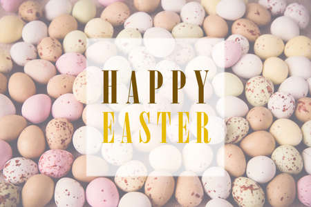 Easter pastel speckled eggs, selective focus background, toning