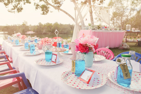 Alice in wonderland Mad Hatters tea party table setting,toningの写真素材