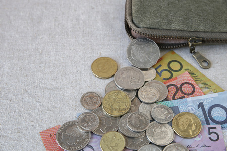 Australian money, AUD with small money pouch,selective focusの写真素材