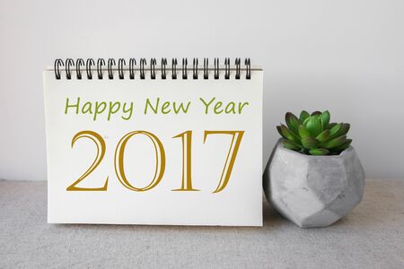 Happy New Year 2017 on Notepad and succulent pot