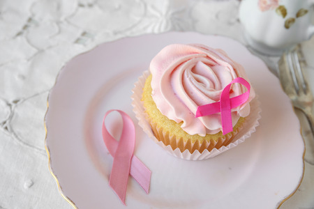 Rose flower cupcakes for pink ribbon day, Breast cancer awarenessの写真素材