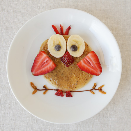 Owl pancake breakfast, fun food art for kidsの写真素材