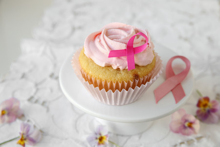 Rose flower cupcakes for pink ribbon day, Breast cancer awarenessの写真素材